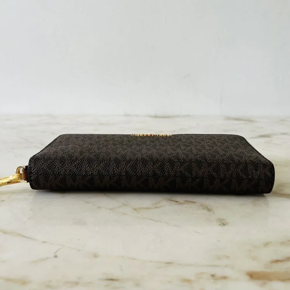MICHAEL KORS Jet Set Travel Brown Leather Large Continental Zip Wallet Wristlet